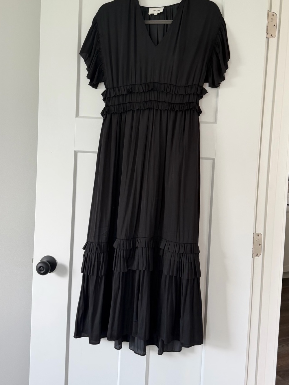 bohme Black Ruffle-Tiered Midi Dress